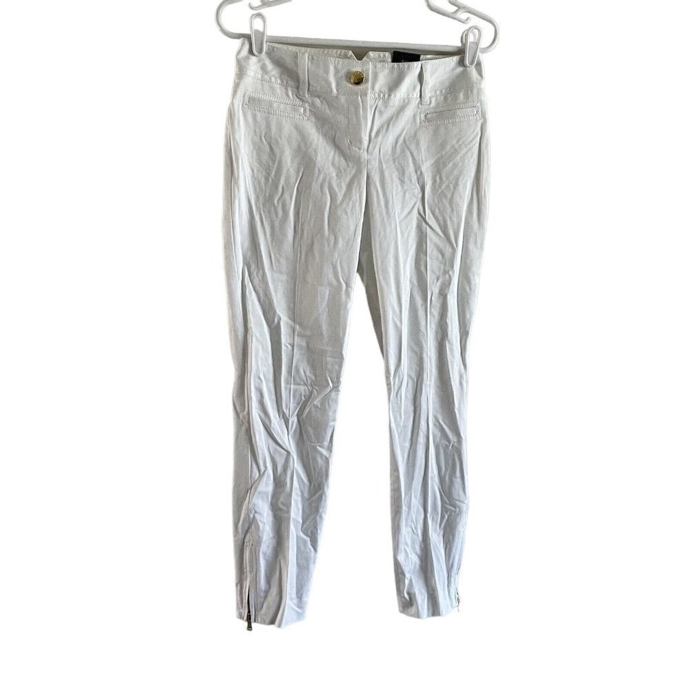 Express Design Studio Wmn SZ 0 White Low Rise Ankle Length Gold Button Pants NWT